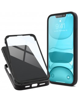 Moozy 360 Case for iPhone 14 - Black Rim Transparent Case, Full Body Double-sided Protection, Cover with Built-in Screen Protector