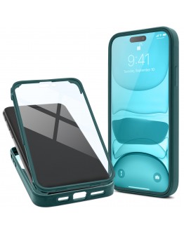 Moozy 360 Case for iPhone 14 Pro Max - Green Rim Transparent Case, Full Body Double-sided Protection, Cover with Built-in Screen Protector