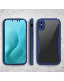 Moozy 360 Case for iPhone X / iPhone XS - Blue Rim Transparent Case, Full Body Double-sided Protection, Cover with Built-in Screen Protector