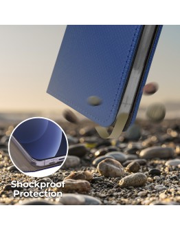 Moozy Case Flip Cover for iPhone 12 mini, Dark Blue - Smart Magnetic Flip Case with Card Holder and Stand