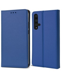 Moozy Case Flip Cover for Huawei Nova 5T and Honor 20, Dark Blue - Smart Magnetic Flip Case with Card Holder and Stand