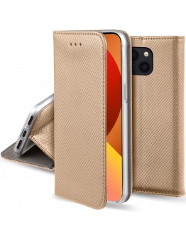 Moozy Case Flip Cover for iPhone 13 Mini, Gold - Smart Magnetic Flip Case Flip Folio Wallet Case with Card Holder and Stand, Credit Card Slots, Kickstand Function