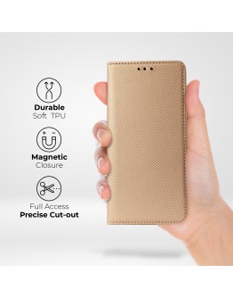 Moozy Case Flip Cover for Xiaomi 11T and Xiaomi 11T Pro, Gold - Smart Magnetic Flip Case Flip Folio Wallet Case with Card Holder and Stand, Credit Card Slots, Kickstand Function