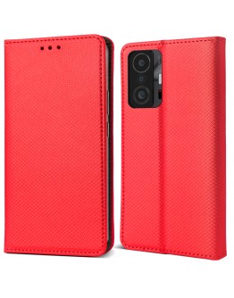 Moozy Case Flip Cover for Xiaomi 11T and Xiaomi 11T Pro, Red - Smart Magnetic Flip Case Flip Folio Wallet Case with Card Holder and Stand, Credit Card Slots, Kickstand Function