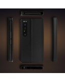 Moozy Case Flip Cover for Sony Xperia 1 II, Black - Smart Magnetic Flip Case with Card Holder and Stand