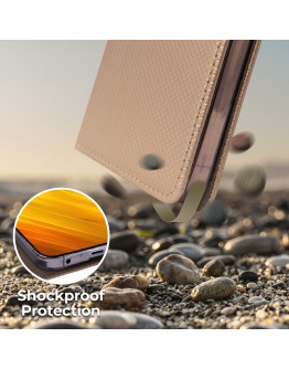 Moozy Case Flip Cover for Xiaomi Poco X3 NFC, Gold - Smart Magnetic Flip Case with Card Holder and Stand