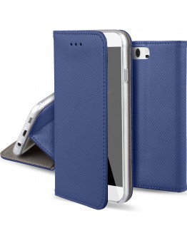 Moozy Case Flip Cover for Huawei P10, Dark Blue - Smart Magnetic Flip Case with Card Holder and Stand