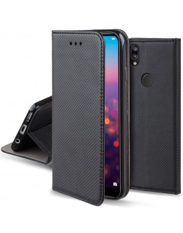 Moozy Case Flip Cover for Huawei P20 Lite, Black - Smart Magnetic Flip Case with Card Holder and Stand