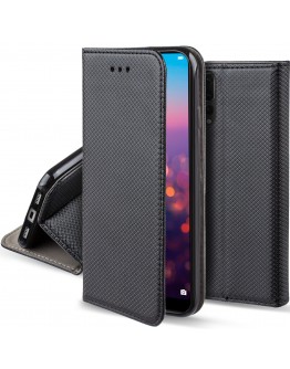 Moozy Case Flip Cover for Huawei P20 Pro, Black - Smart Magnetic Flip Case with Card Holder and Stand