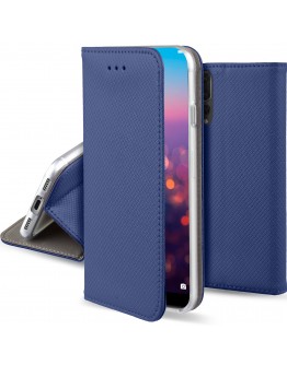 Moozy Case Flip Cover for Huawei P20 Pro, Dark Blue - Smart Magnetic Flip Case with Card Holder and Stand