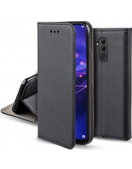 Moozy Case Flip Cover for Huawei Mate 20 Lite, Black - Smart Magnetic Flip Case with Card Holder and Stand
