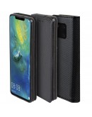 Moozy Case Flip Cover for Huawei Mate 20 Pro, Black - Smart Magnetic Flip Case with Card Holder and Stand