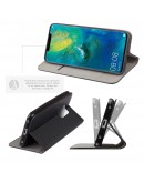 Moozy Case Flip Cover for Huawei Mate 20 Pro, Black - Smart Magnetic Flip Case with Card Holder and Stand