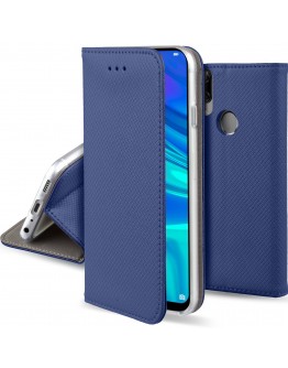 Moozy Case Flip Cover for Huawei P Smart 2019, Honor 10 Lite, Dark Blue - Smart Magnetic Flip Case with Card Holder and Stand