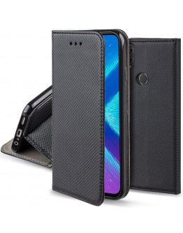 Moozy Case Flip Cover for Huawei Honor 8X, Black - Smart Magnetic Flip Case with Card Holder and Stand