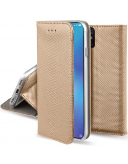 Moozy Case Flip Cover for Xiaomi Mi 9, Gold - Smart Magnetic Flip Case with Card Holder and Stand