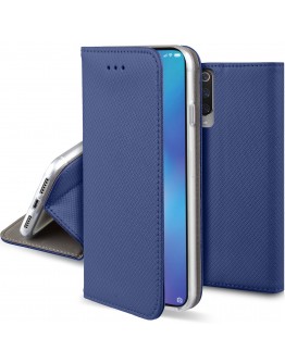 Moozy Case Flip Cover for Xiaomi Mi 9 SE, Dark Blue - Smart Magnetic Flip Case with Card Holder and Stand