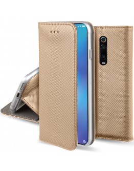 Moozy Case Flip Cover for Xiaomi Mi 9T, Xiaomi Mi 9T Pro, Redmi K20, Gold - Smart Magnetic Flip Case with Card Holder and Stand