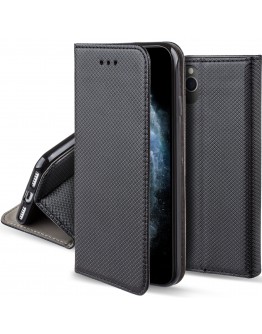 Moozy Case Flip Cover for iPhone 11 Pro, Black - Smart Magnetic Flip Case with Card Holder and Stand