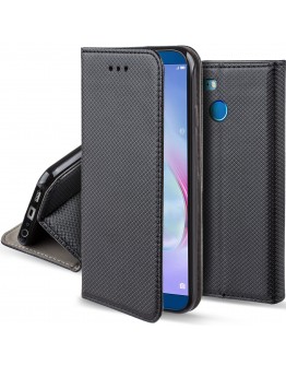 Moozy Case Flip Cover for Huawei Honor 9 Lite, Black - Smart Magnetic Flip Case with Card Holder and Stand