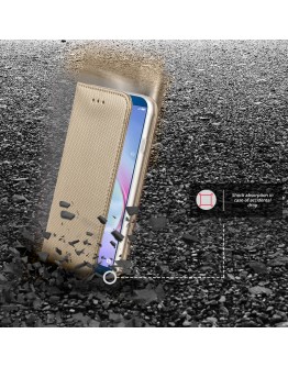 Moozy Case Flip Cover for Huawei Honor 9 Lite, Gold - Smart Magnetic Flip Case with Card Holder and Stand