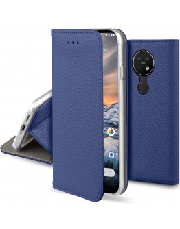 Moozy Case Flip Cover for Nokia 7.2, Nokia 6.2, Dark Blue - Smart Magnetic Flip Case with Card Holder and Stand