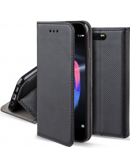 Moozy Case Flip Cover for Huawei Honor 9, Black - Smart Magnetic Flip Case with Card Holder and Stand
