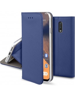Moozy Case Flip Cover for Nokia 2.3, Dark Blue - Smart Magnetic Flip Case with Card Holder and Stand