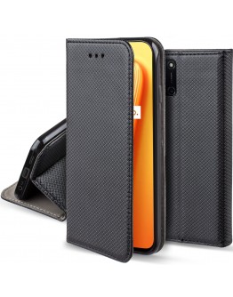 Moozy Case Flip Cover for Realme 7 Pro, Black - Smart Magnetic Flip Case with Card Holder and Stand