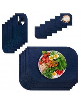 VILSTO Felt Fabric Place Mats, Dining Table Dinner Sets, Placemats and Coasters Set with Cutlery Holder, Anti Slip Mat Table Protector, 18 Piece Set, Kitchen Mat, Dark Blue
