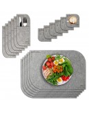 VILSTO Felt Fabric Place Mats, Dining Table Dinner Sets, Placemats and Coasters Set with Cutlery Holder, Anti Slip Mat Table Protector, 18 Piece Set, Kitchen Mat, Light Grey